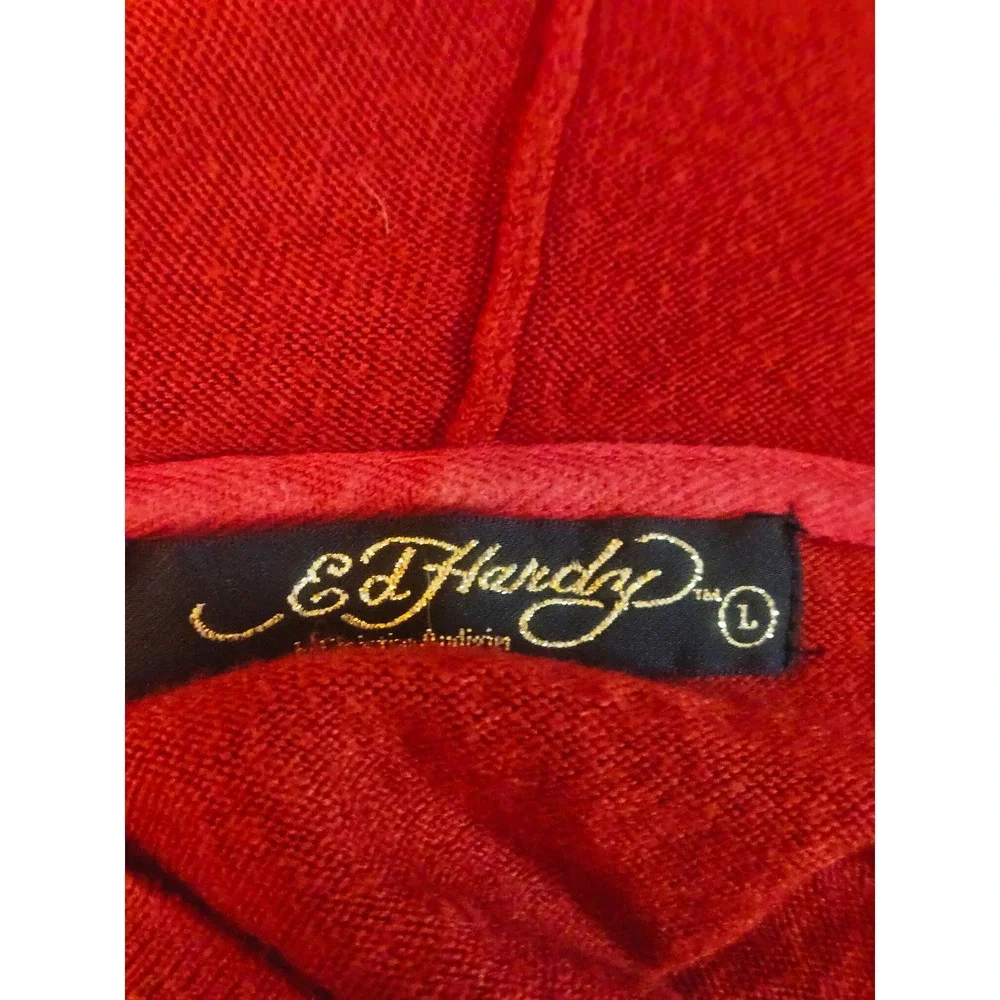 Ed Hardy Red Rhinestone Skull Butterfly Hoodie‎ Dress Size L - Picture 8 of 8